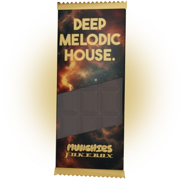 Deep Melodic House Sample Pack Vol. 1 featuring rich electronic sounds, designed to look like a chocolate bar.