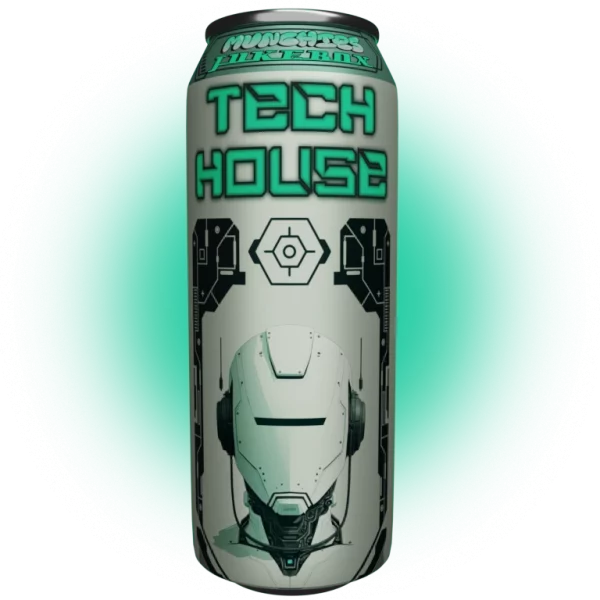 Tech House Sample Pack Vol.2 featuring electronic beats and sounds, designed to look like a soft drink can.