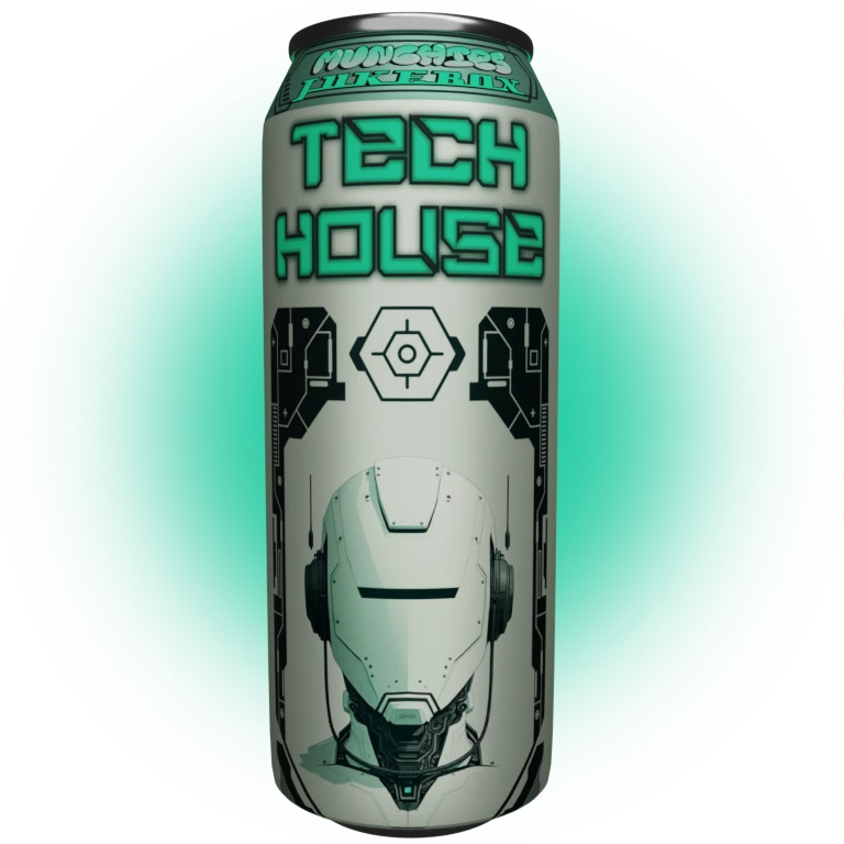 Tech House Sample Pack Vol.2 featuring electronic beats and sounds, designed to look like a soft drink can.